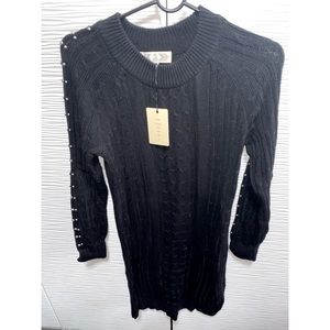 Black mini sweater dress with jeweled Sleeves